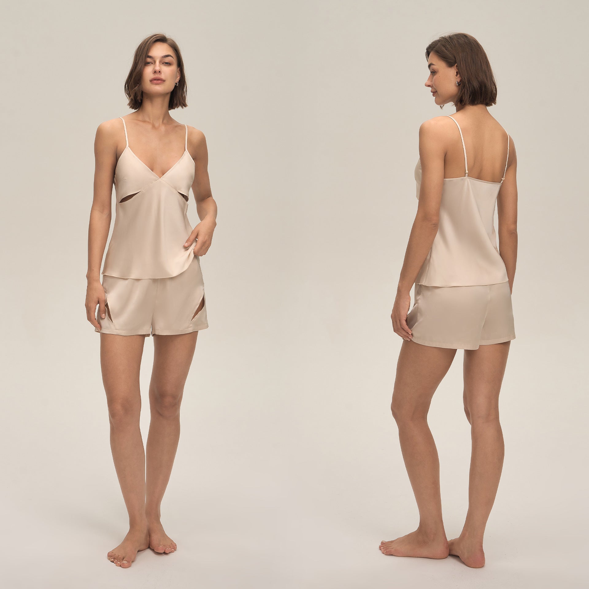 Satin Chiffon Cami Shorts Pajama Set