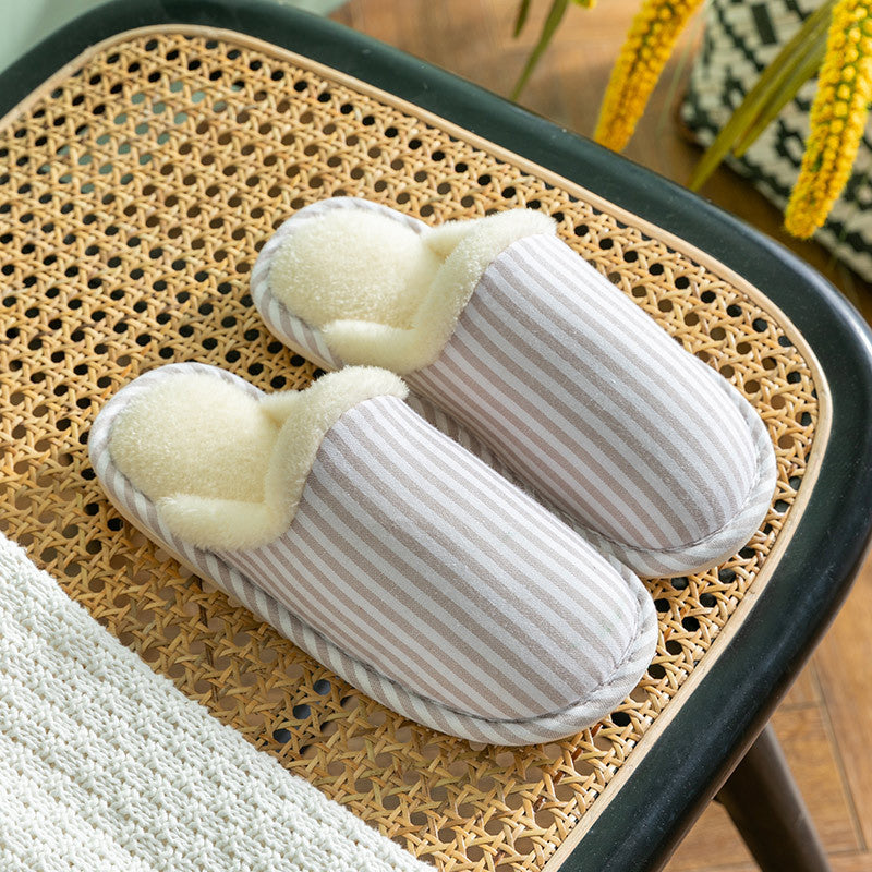 Fashion Striped Non-slip Thick Sole Plush House Shoes
