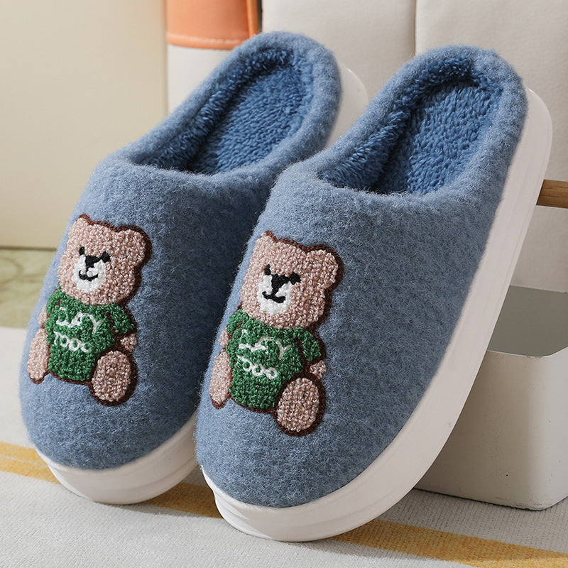 Lovely Cartoon Bear Woolen Slippers Thick-soled Non-slip