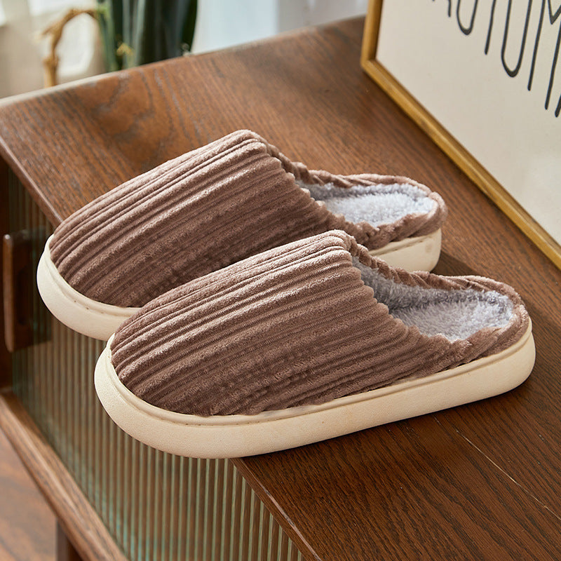 Stripe Fashion Corduroy Non-slip Plush Slippers