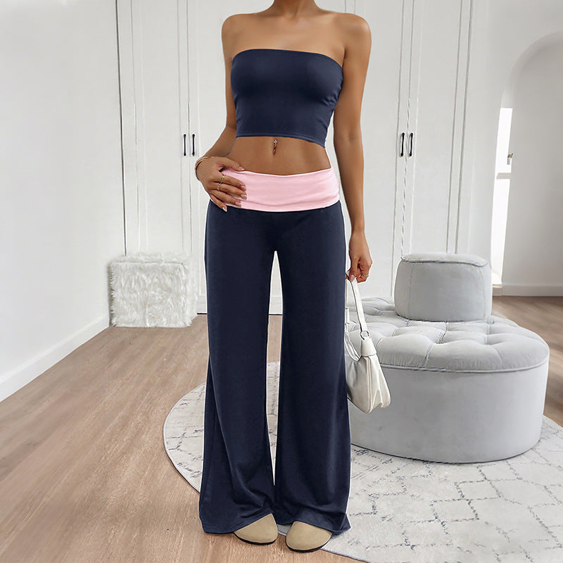 Sweet And Cool Casual Two-piece Contrast-color Lounge Pants Set