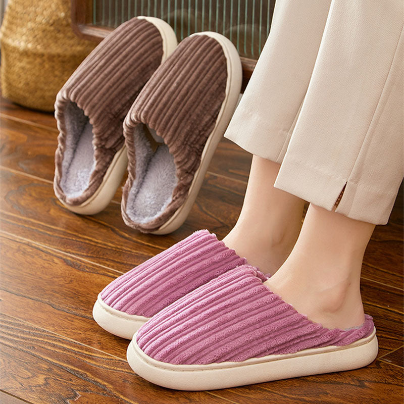 Stripe Fashion Corduroy Non-slip Plush Slippers