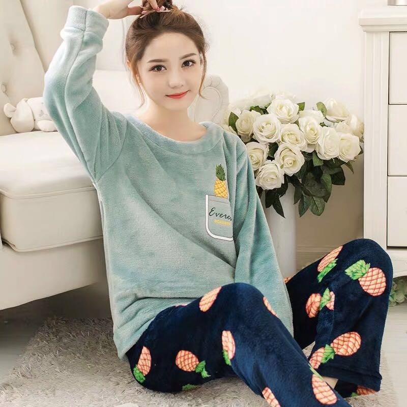 Flannel Long Sleeve Thicken Plus Fleece Homewear