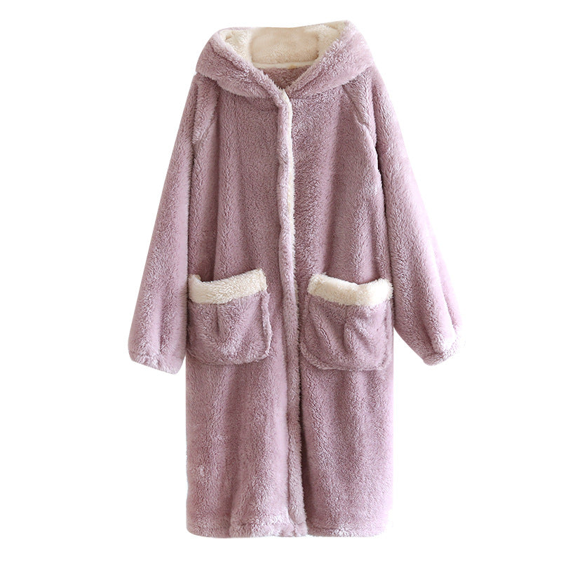 Ladies Flannel Warm And Thick Nightgown