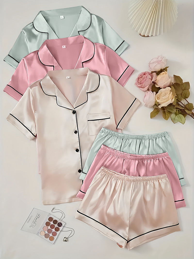 Short-sleeve Satin Three-piece Pajama Sets