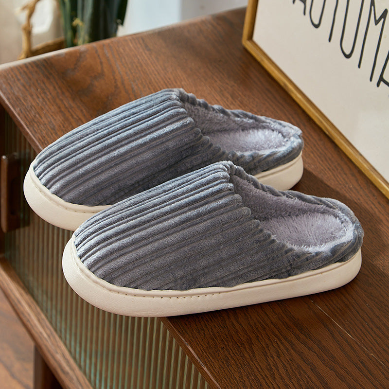 Stripe Fashion Corduroy Non-slip Plush Slippers