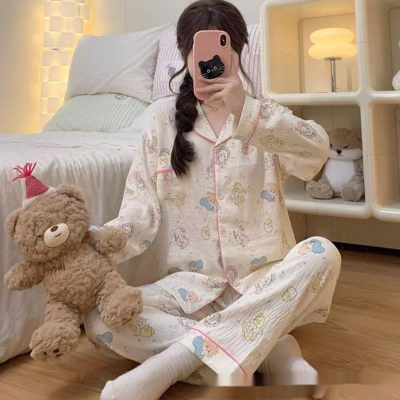 Graphic Long Sleeve Pajama Cardigan Lounge Set