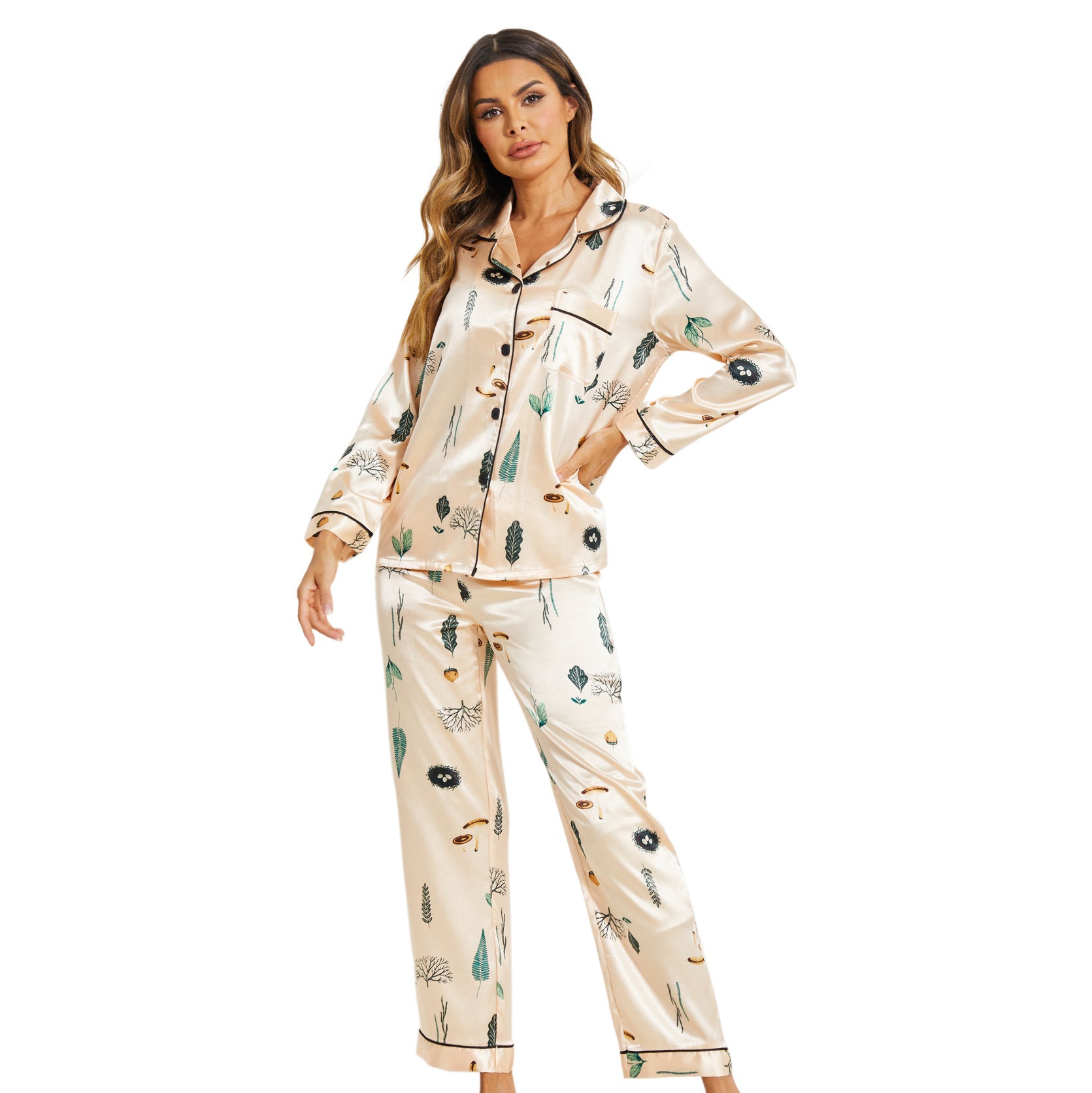 Women's Silk Satin Printed Pajama Set