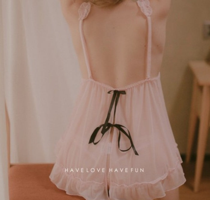 Sexy Lace Deep V Nightgown+Pantie Set