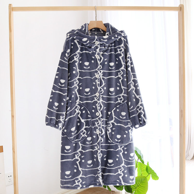 Plush Flannel Cartoon Hooded Nightgown
