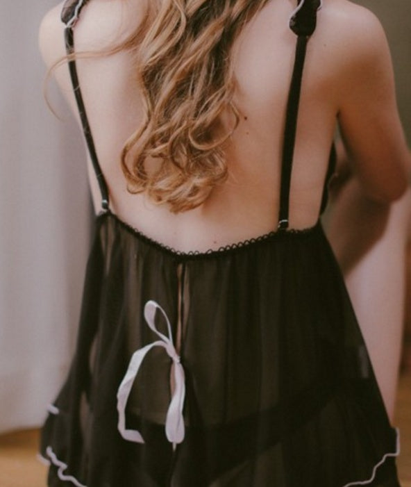 Sexy Lace Deep V Nightgown+Pantie Set