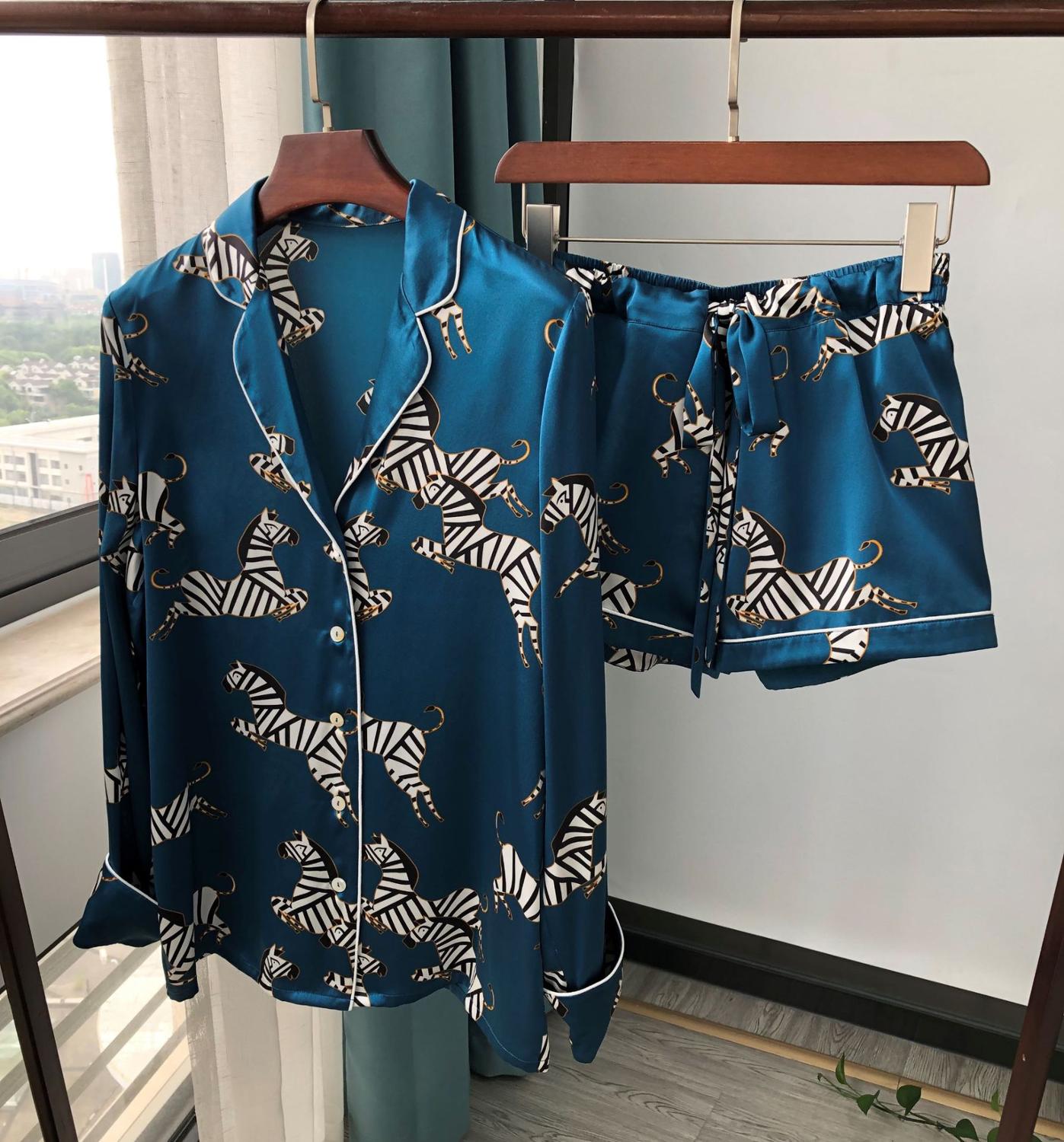 Zebra Print Mulberry Silk Luxury Pajama Set