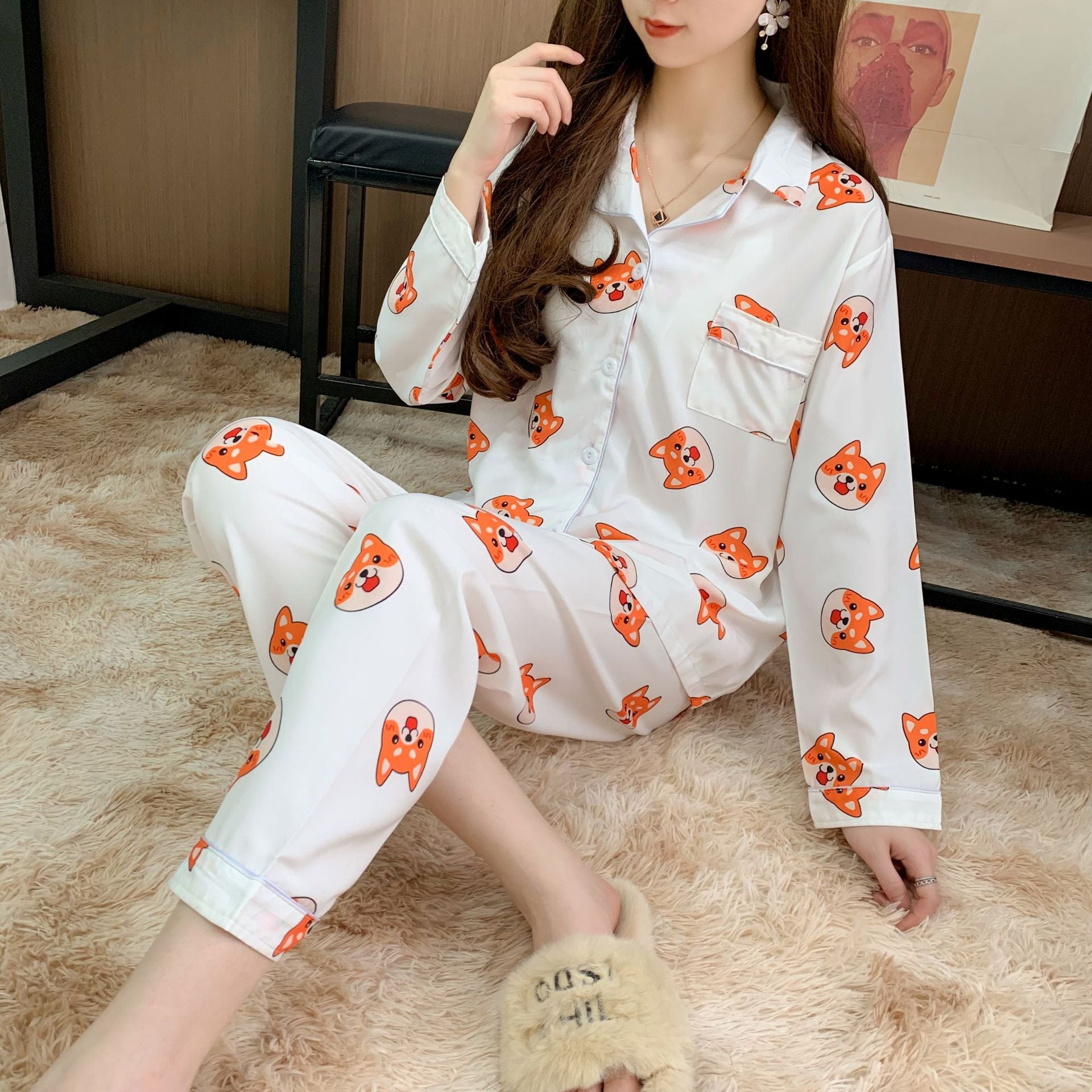 Women's Cat Print Loose Long-Sleeved Home Wear