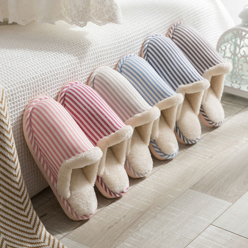 Fashion Striped Non-slip Thick Sole Plush House Shoes