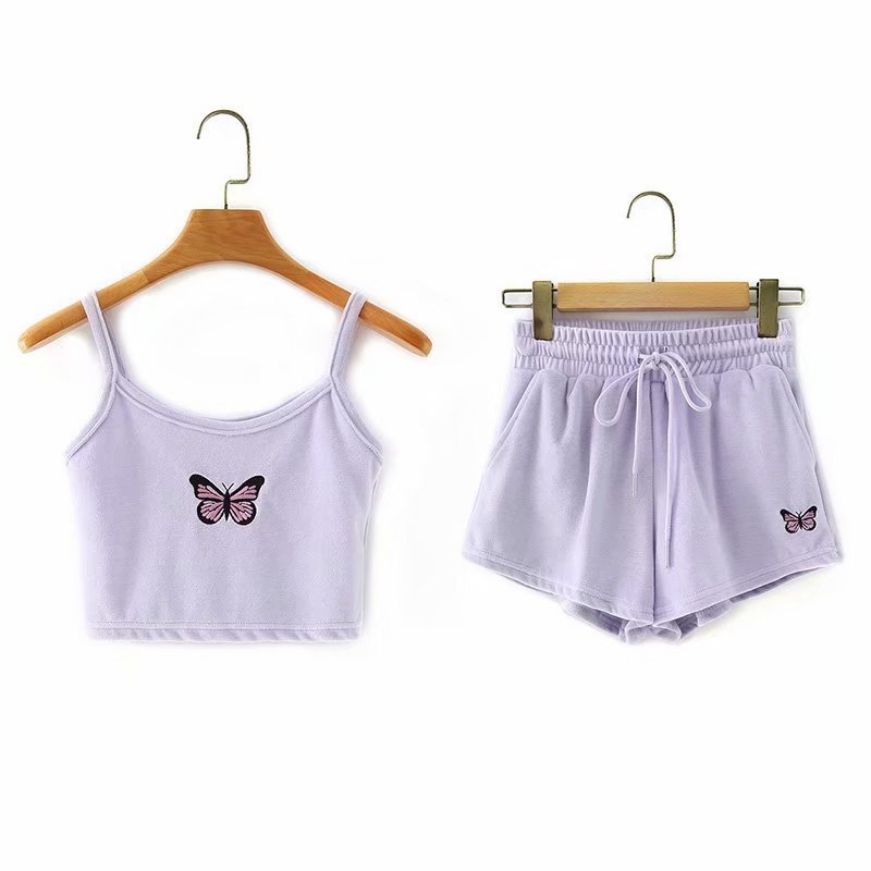 Summer Butterfly Embroidery Top and Bottom