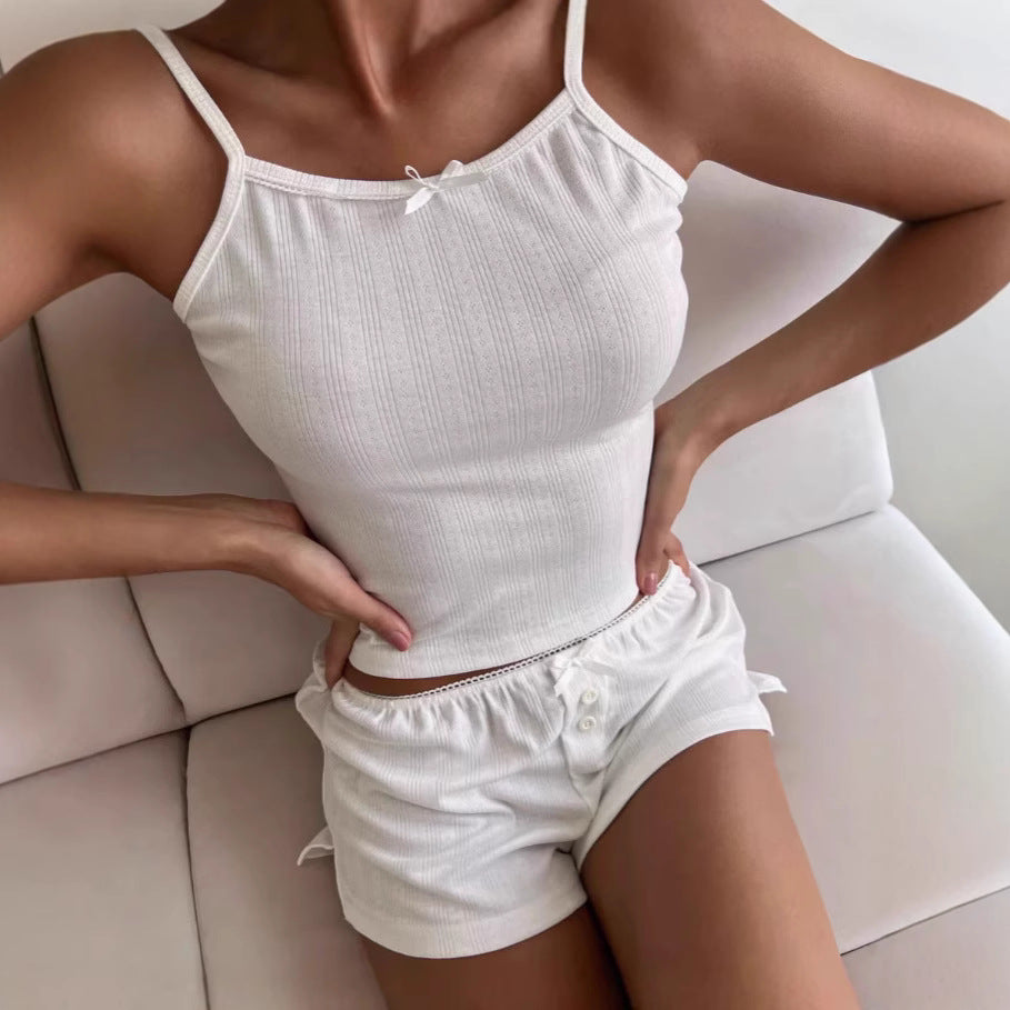 Jacquard Hollow-out Pajama Set Fitted Vest Shorts Sexy Two-piece
