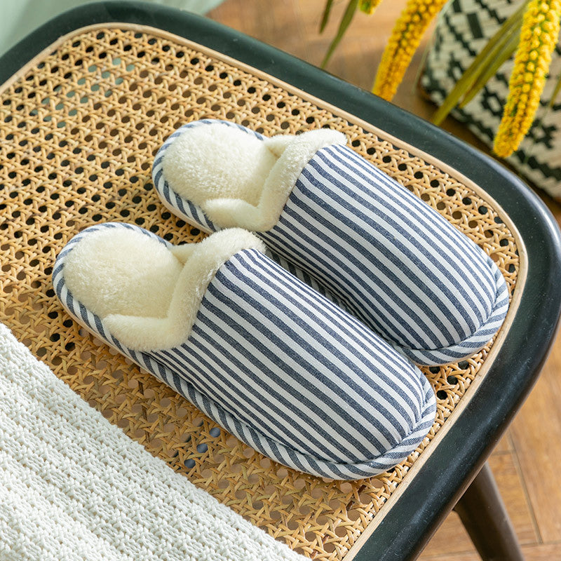Fashion Striped Non-slip Thick Sole Plush House Shoes