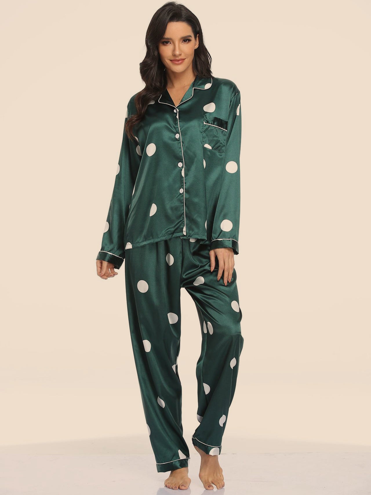 Two-piece Stretch Satin Home Wear Pajamas