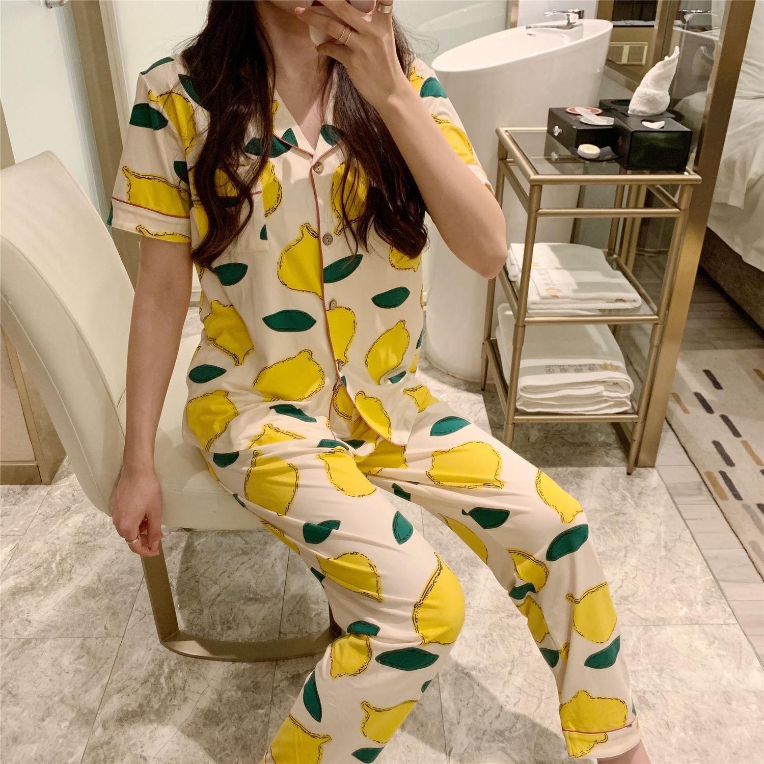 Short-Sleeved Trousers Cardigan Pajamas