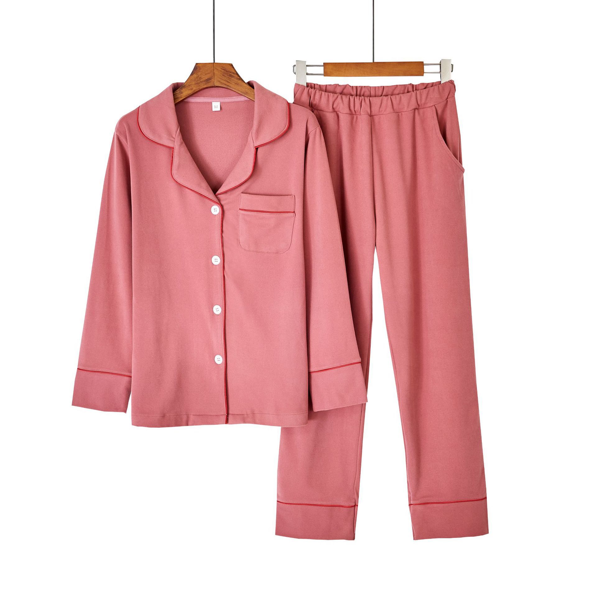 Fiber Contrast Color Lapel Warm pajamas