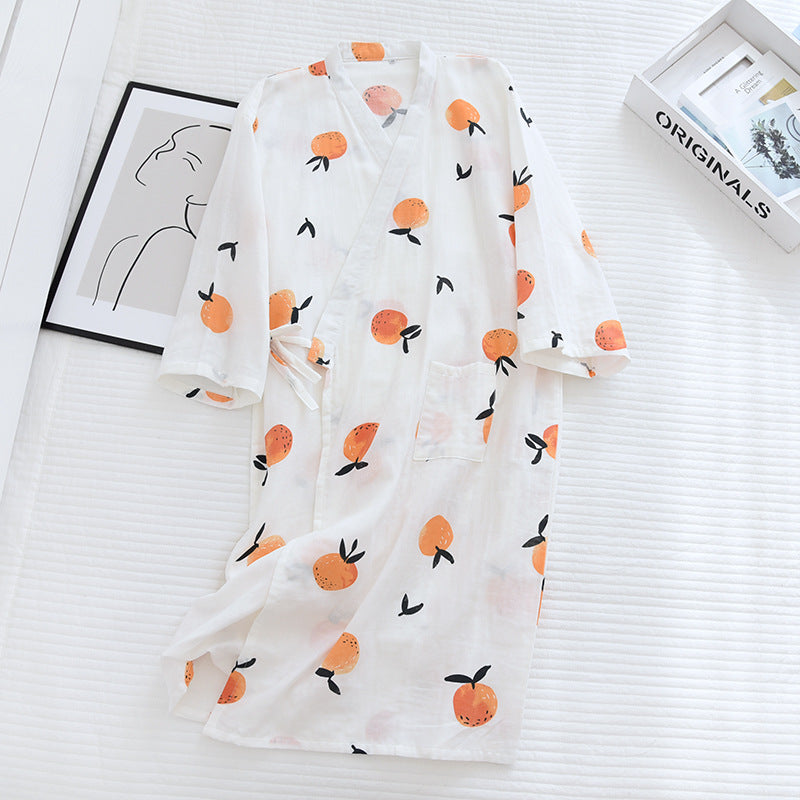 Cotton Japanese Style Long Sleeved Cute Sweat Steamed Cotton Nightgown