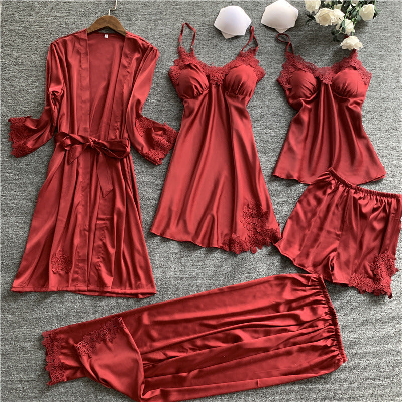 Imitated Silk Pajamas Five-piece Set