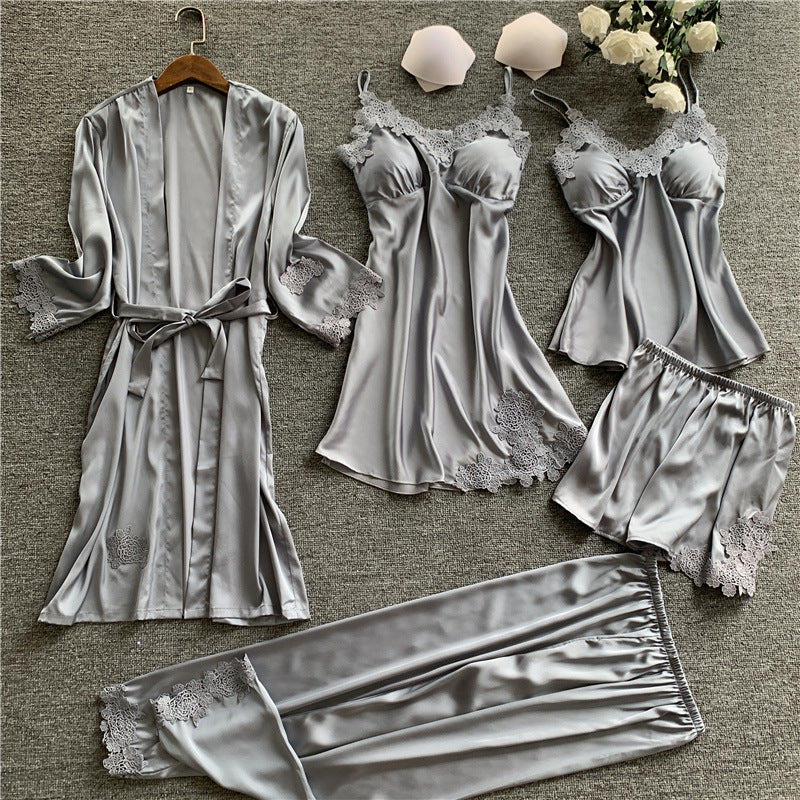 Imitated Silk Pajamas Five-piece Set