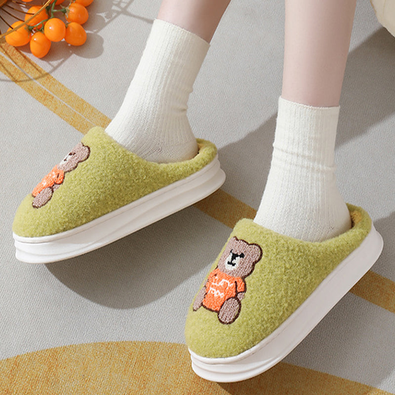 Lovely Cartoon Bear Woolen Slippers Thick-soled Non-slip