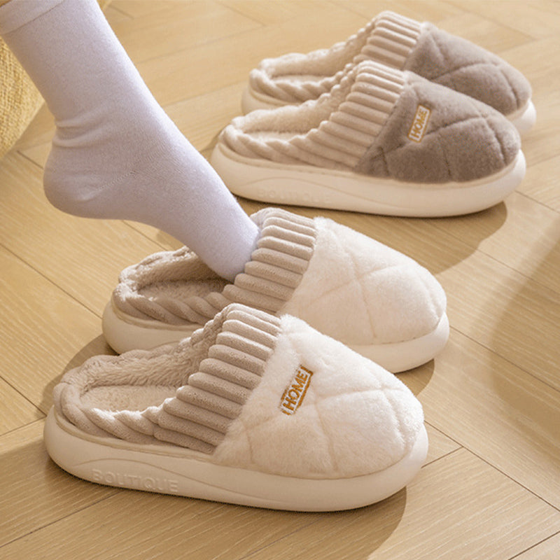 Rhombic Sewing Plush Slippers Winter Warm Non-slip House Shoes