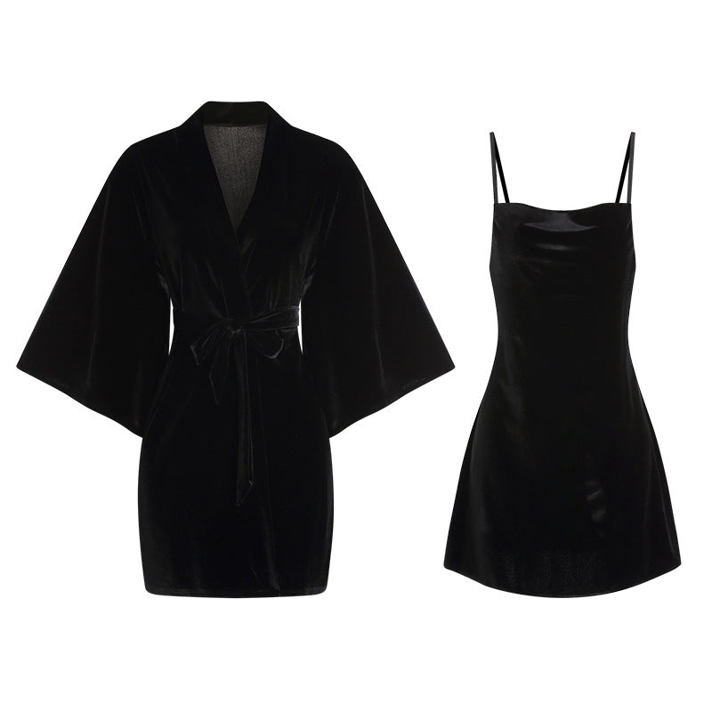 Velvet Backless Charming Slit Nightdress