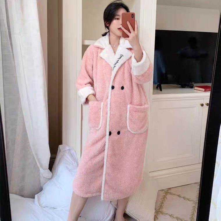 Women's Autumn And Winter Long Coral Velvet Thick Skin-friendly Pajamas