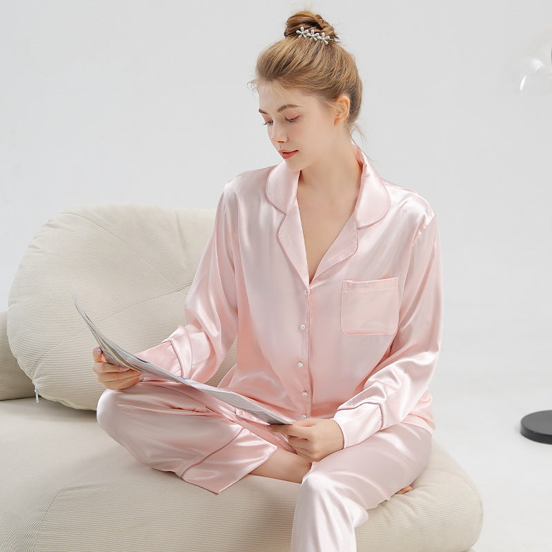 Women's Silk Pajamas Long Sleeve Trousers Suit