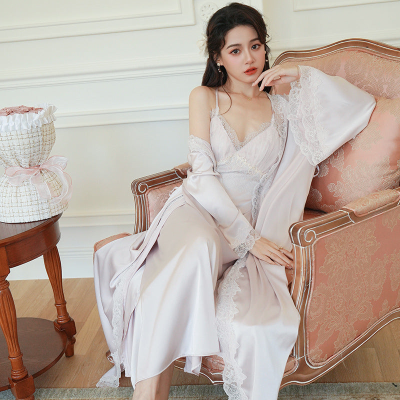 Women's Fashion Simple Sling Ice Silk Sleep Set
