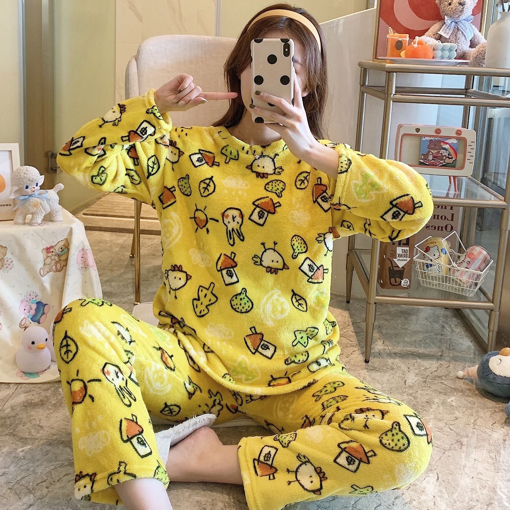 Flannel Long Sleeve Thicken Plus Fleece Homewear
