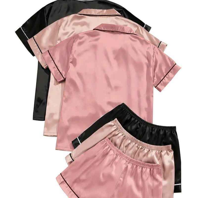 Short-sleeve Satin Three-piece Pajama Sets