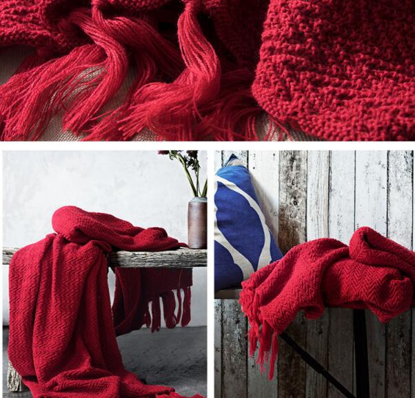 Red Warm Cozy Knitted Throw Blankets 130cm X160cm