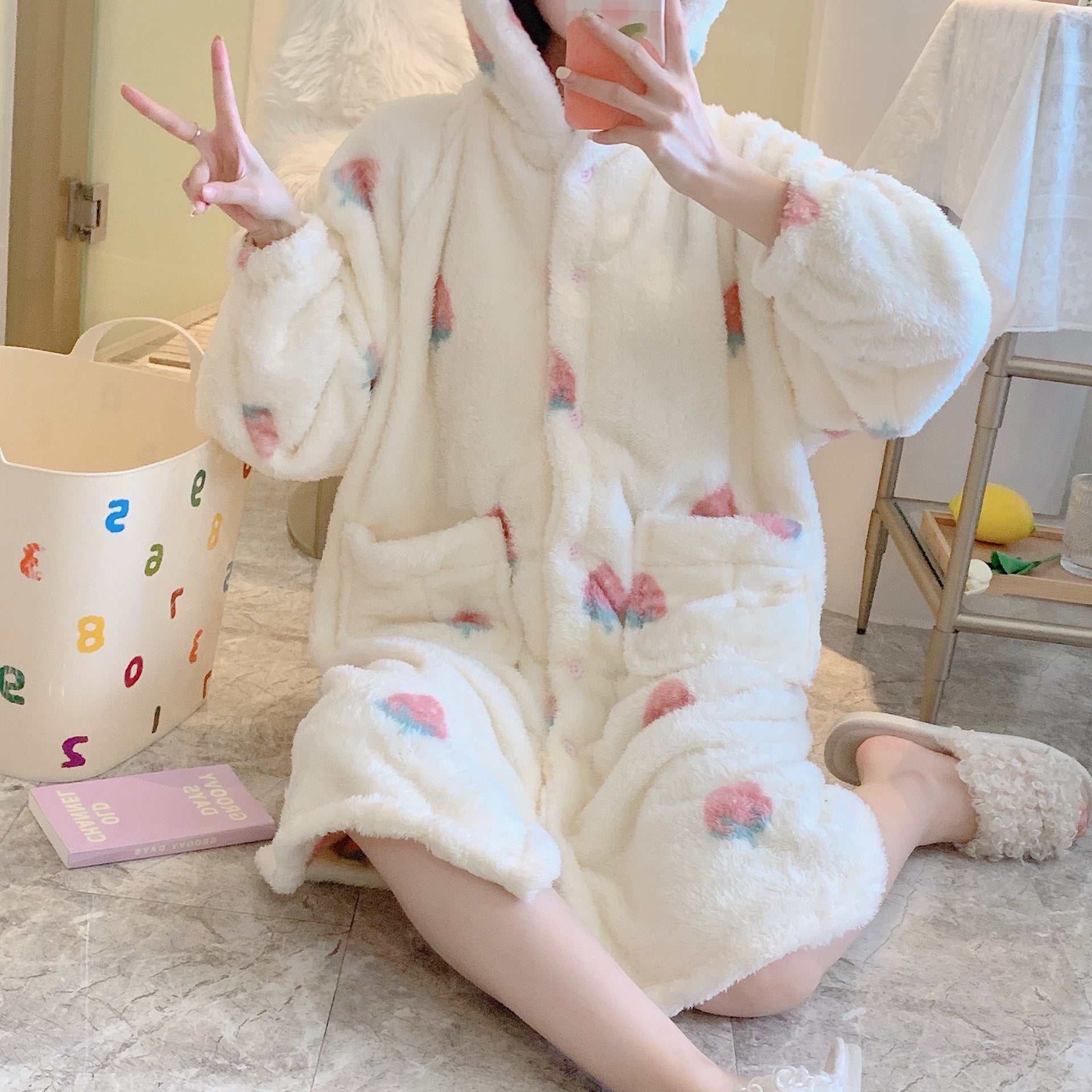 Strawberry Embroidered Nightgown Robe