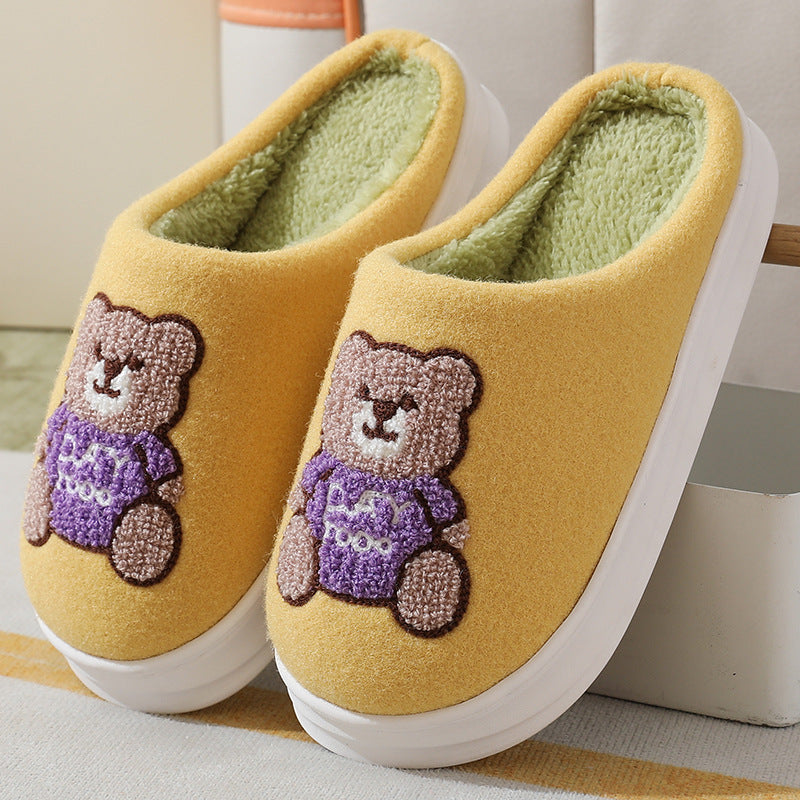 Lovely Cartoon Bear Woolen Slippers Thick-soled Non-slip