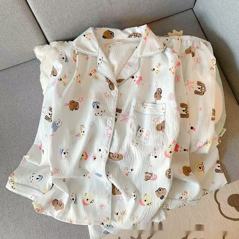 Graphic Long Sleeve Pajama Cardigan Lounge Set