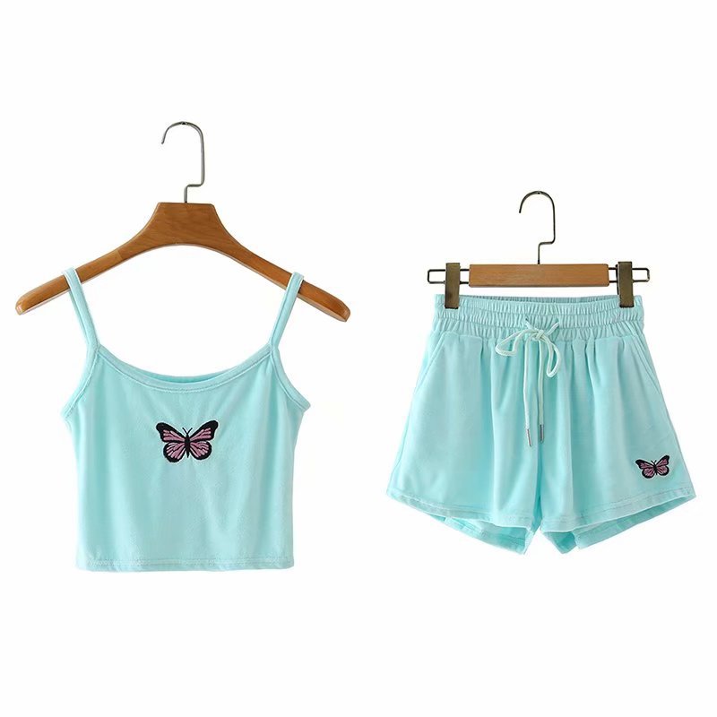 Summer Butterfly Embroidery Top and Bottom