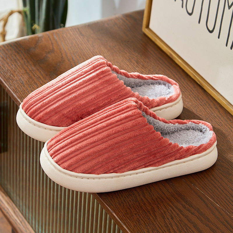Stripe Fashion Corduroy Non-slip Plush Slippers