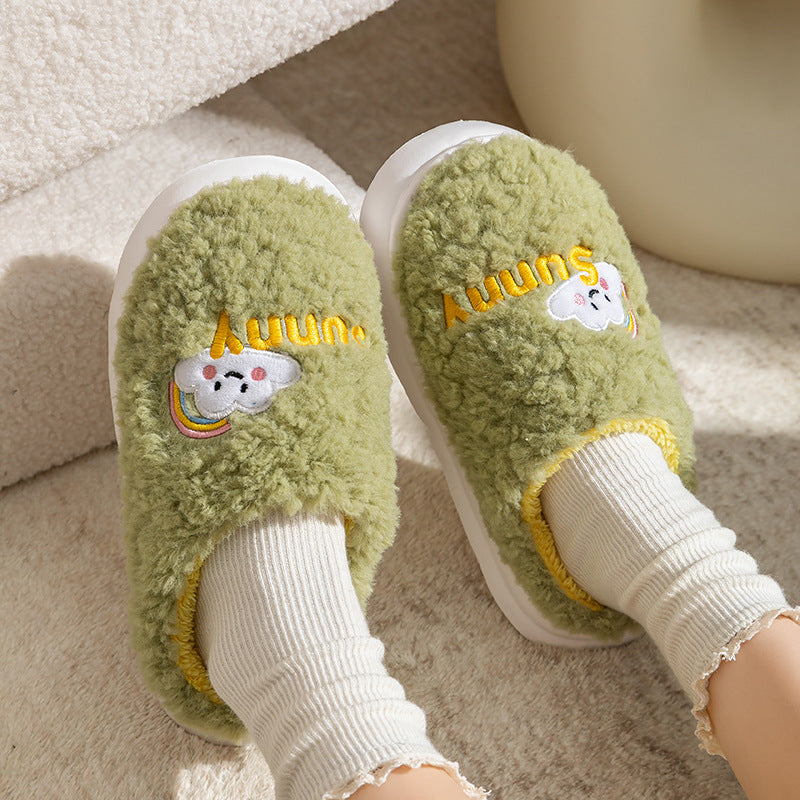 Womens Cute Cartoon Cotton Thick Bottom Home Slippers