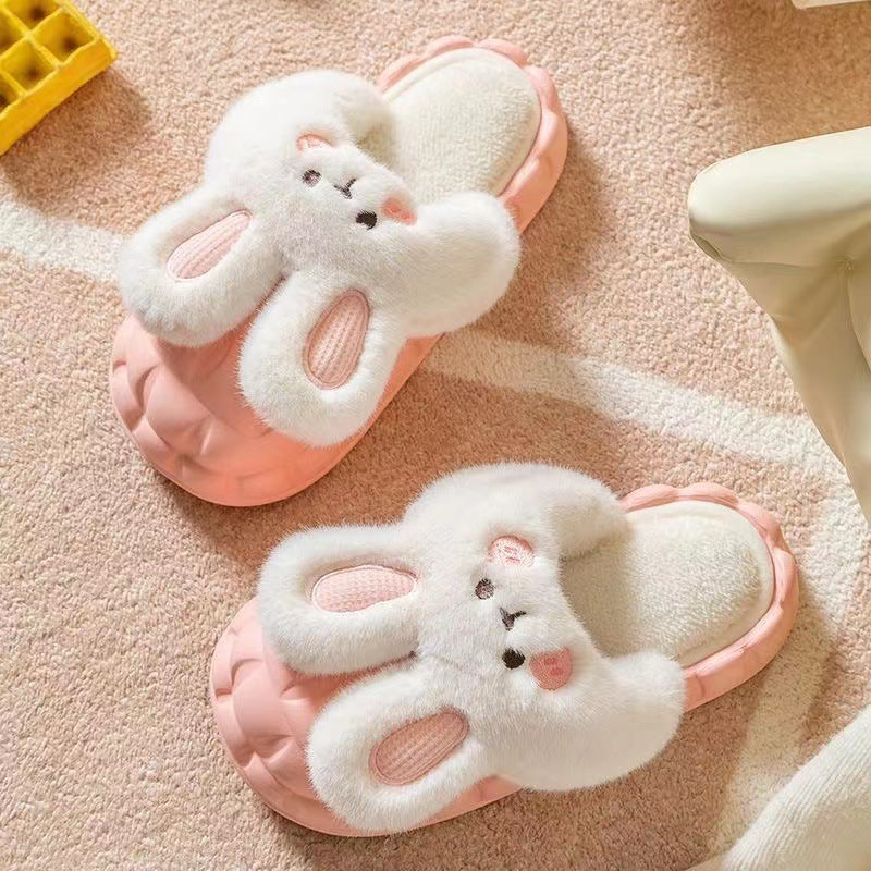 Cute Rabbit Fuzzy Slippers Women Detachable Washable House Shoes
