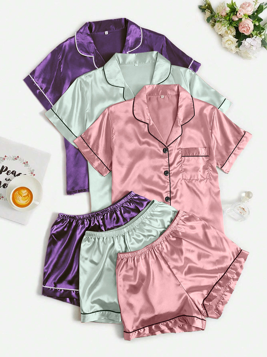 Short-sleeve Satin Three-piece Pajama Sets