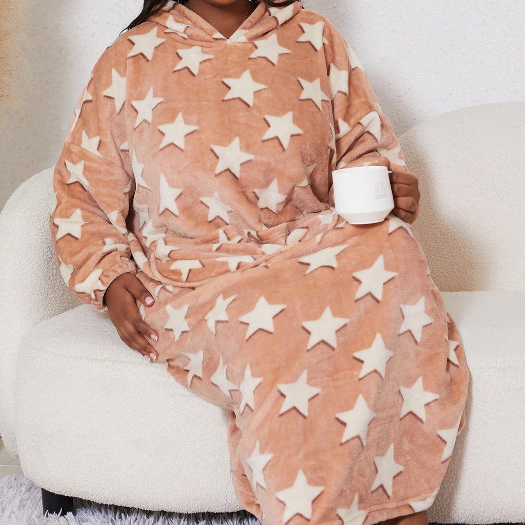 Star Flannel Warm Hooded Nightgown