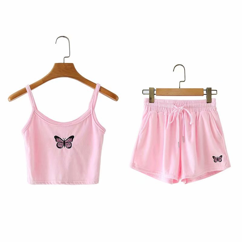 Summer Butterfly Embroidery Top and Bottom