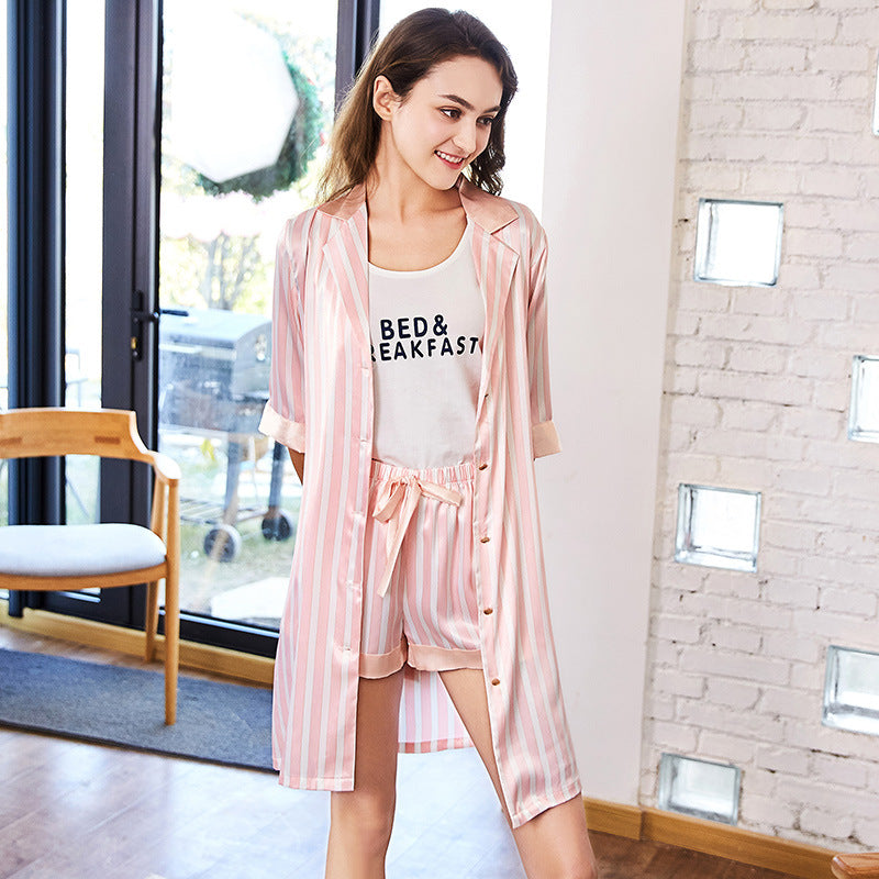 Ladies Silk Pajama Robe and Shorts Set