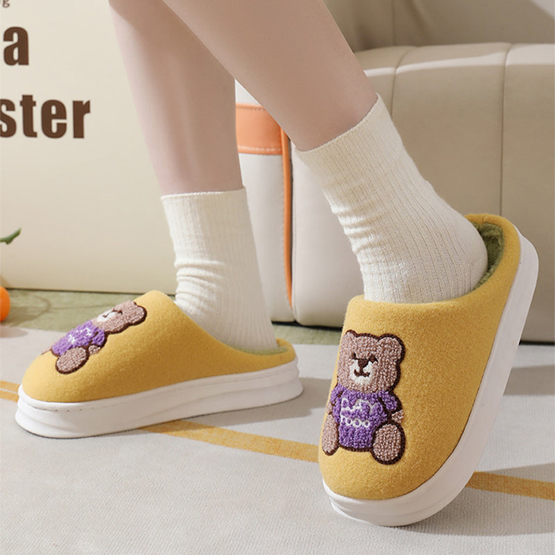 Lovely Cartoon Bear Woolen Slippers Thick-soled Non-slip