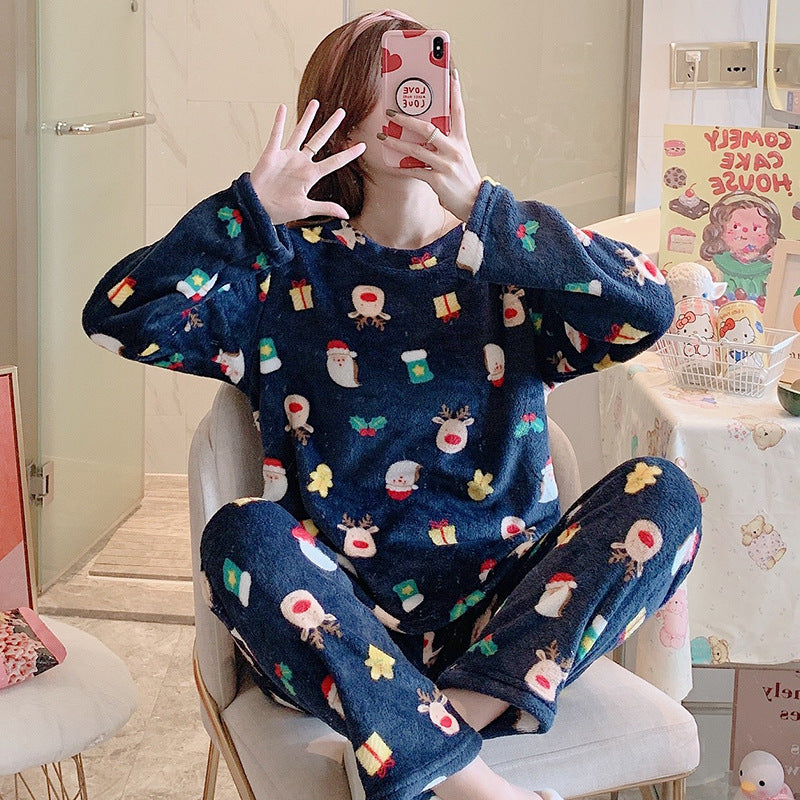 Flannel Long Sleeve Thicken Plus Fleece Homewear