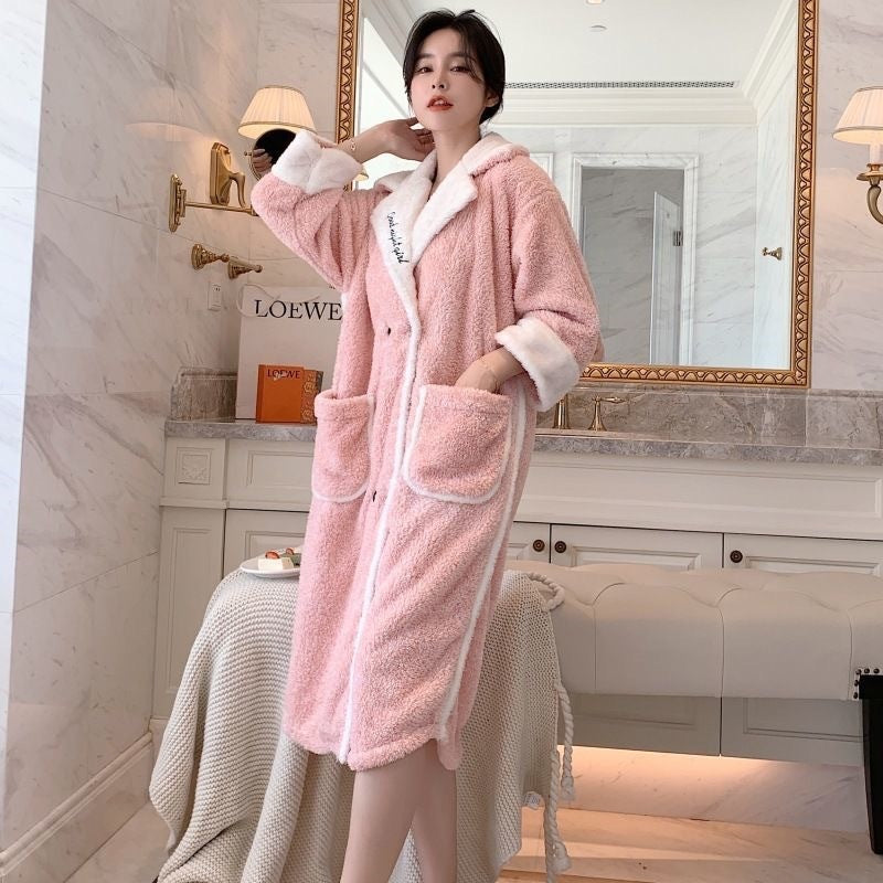 Women's Autumn And Winter Long Coral Velvet Thick Skin-friendly Pajamas